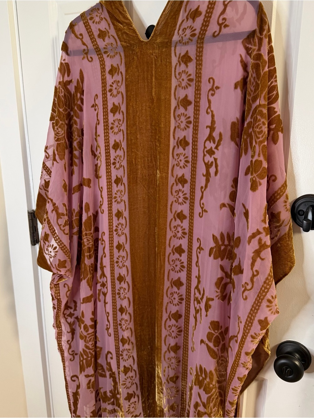 Free People Boho Tassel Kimono in Mauve with Gold Velvet Trim - Picture 8 of 8